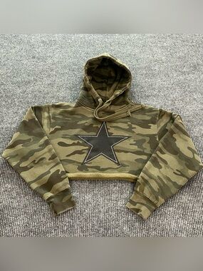 Sugar Flower Hoodie, Women’s Size Small, Green Cam, Star, Pullover, Drawstring